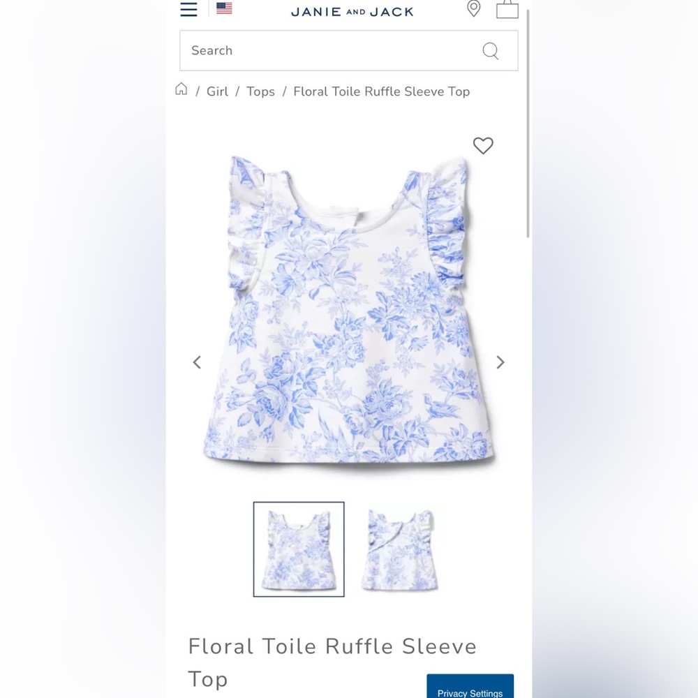 Janie and Jack Blue Floral Ruffle Tank Top